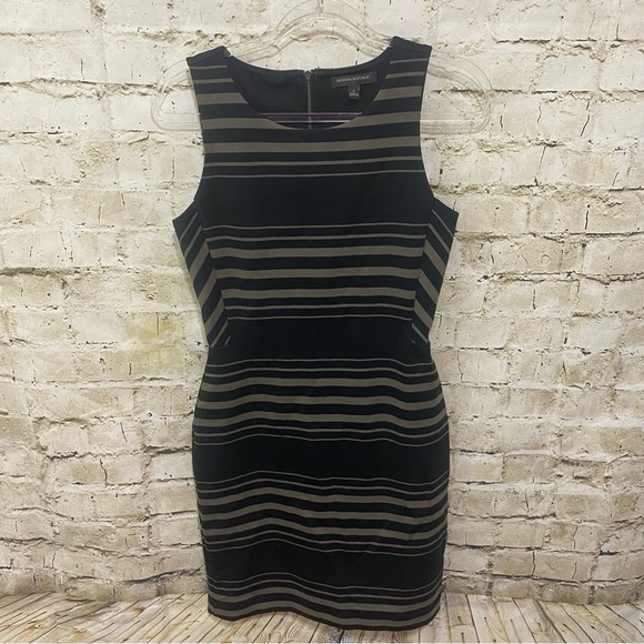 Banana Republic Sleeveless Black Tan Striped Sleeveless Sheath Dress - Picture 1 of 5